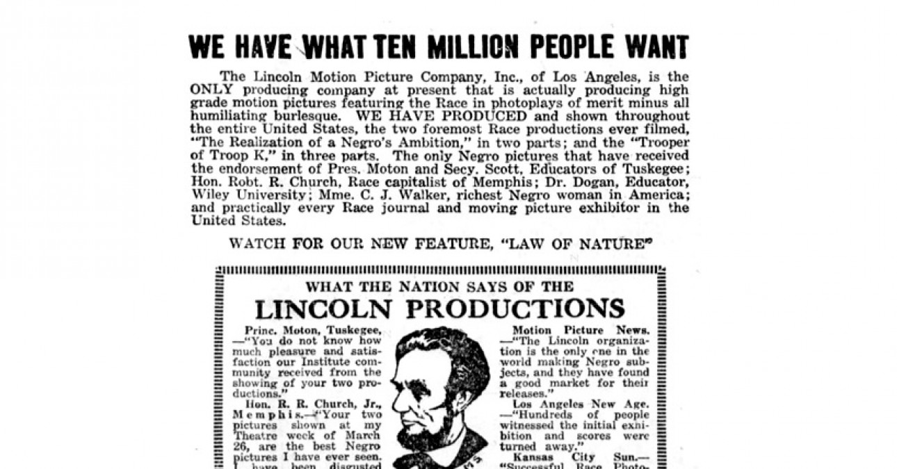 A period newspaper article about the Lincoln Motion Picture Company