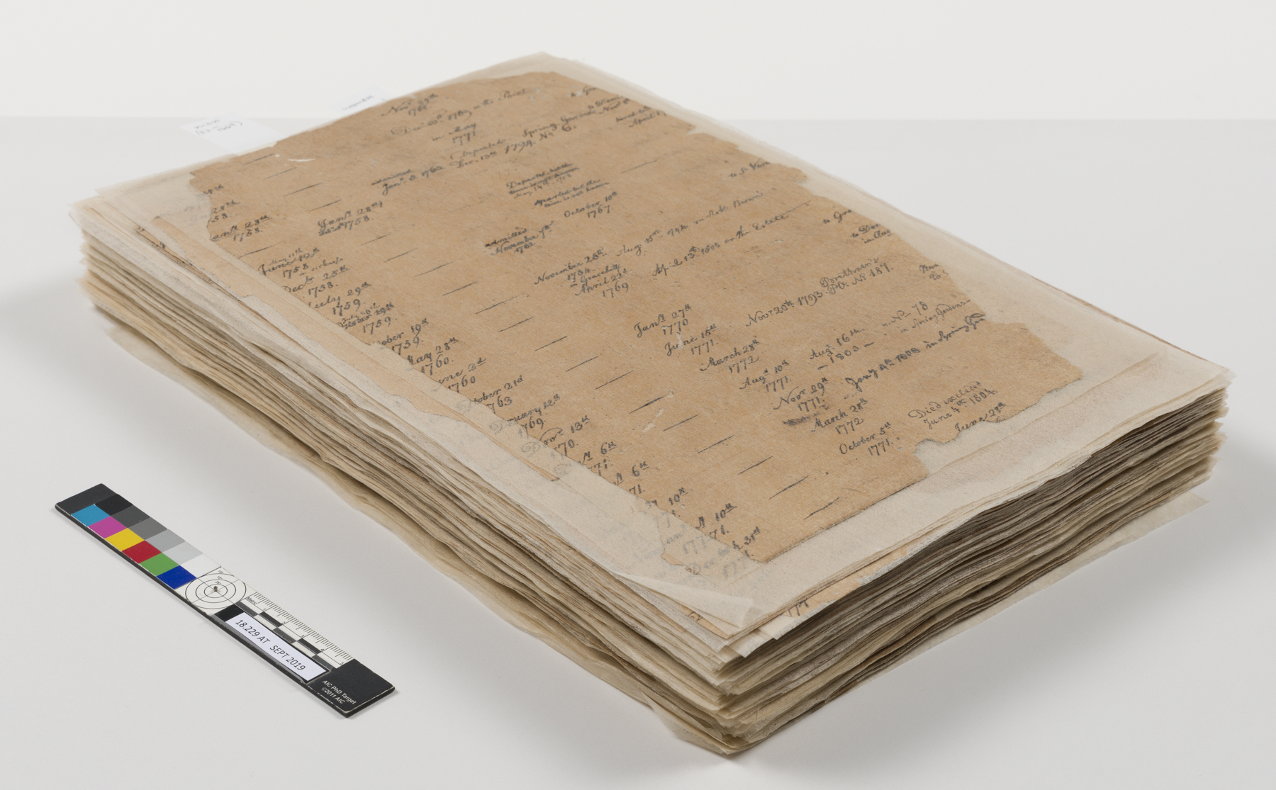 After treatment image of a church register from the Moravian Church in Antigua, 1771-1798