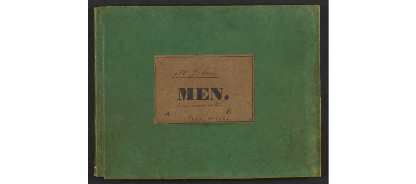 Cover of a speaking book, containing a catalog of male communicant members of the Moravian Church in St. John’s, Antigua, courtesy of the Moravian Archives, Bethlehem, PA