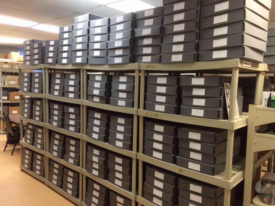 Image of archival boxes in the John J. Wilcox, Jr. Archives