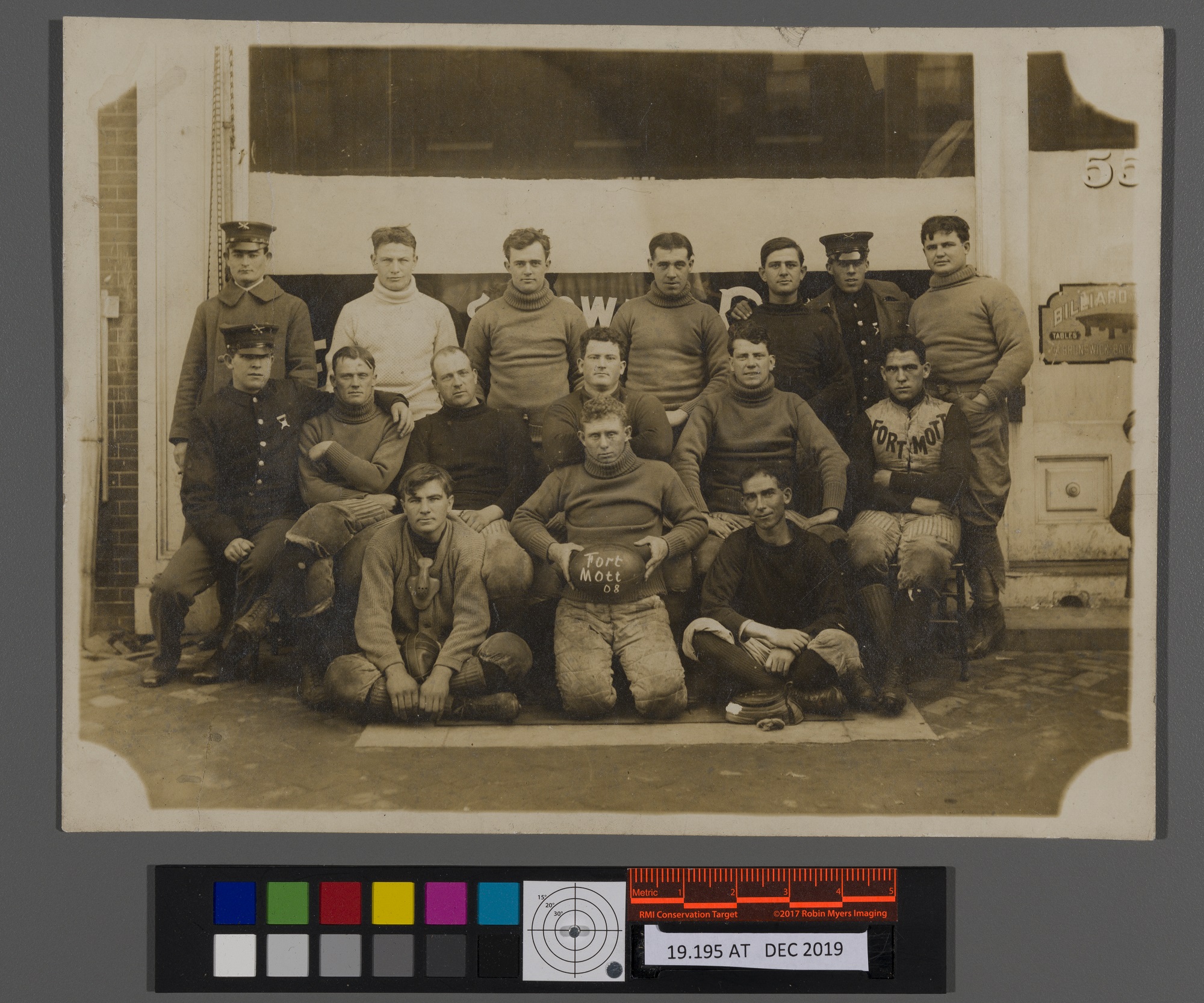 After-treatment reference photograph of the 1908 Fort Mott football team