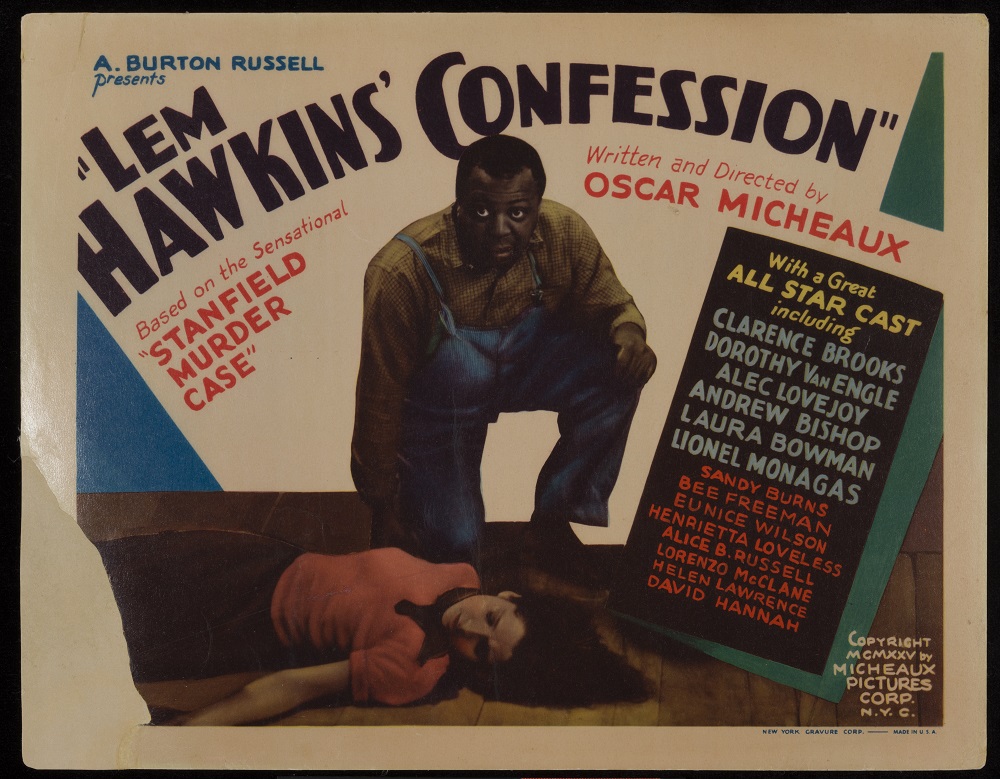 Lobby card for the Oscar Micheaux film Lem Hawkins' Confession