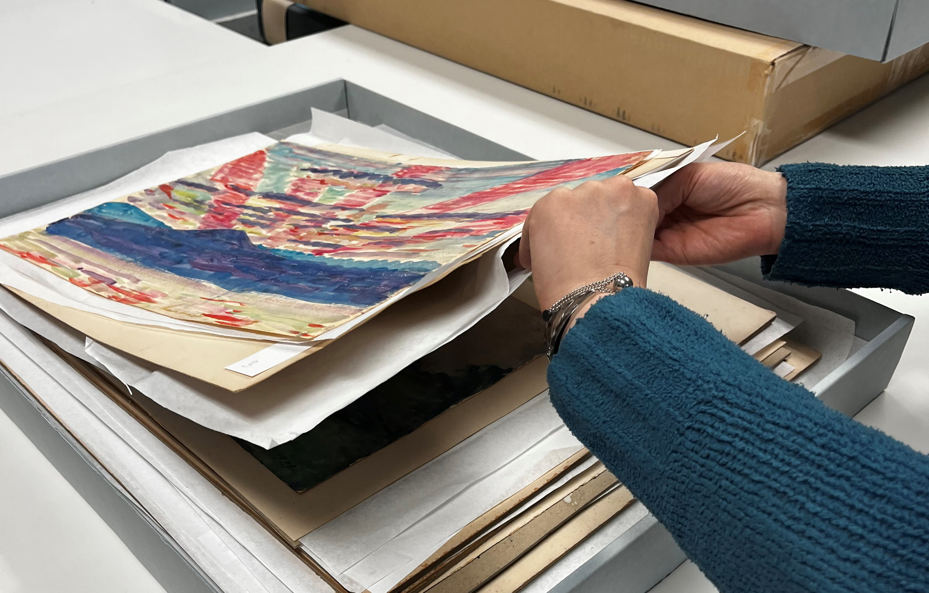 a stack of watercolor paintings by Wharton Esherick