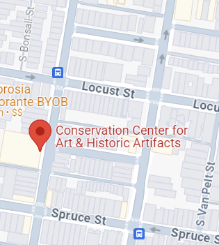 CCAHA picture on a map, located between Locust Street and Spruce Street on 23rd Street