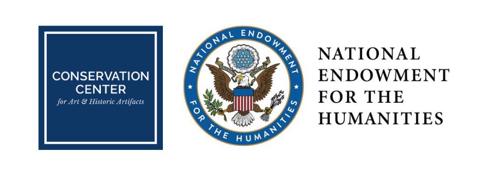 The CCAHA logo (a navy blue square with white text) and the NEH logo (a round seal logo with an eagle in the center)