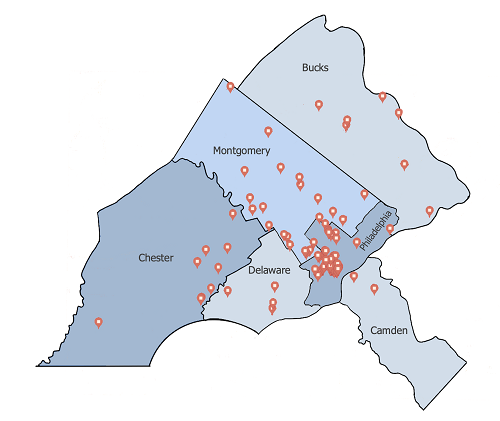 Map of Philadelphia Stewardship Program participants