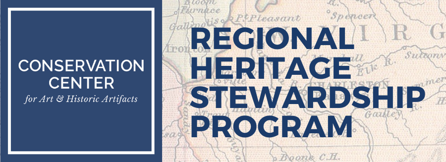 RHSP logo: the words 'Regional Heritage Stewardship Program' in bold blue letters over a faded map of the United States
