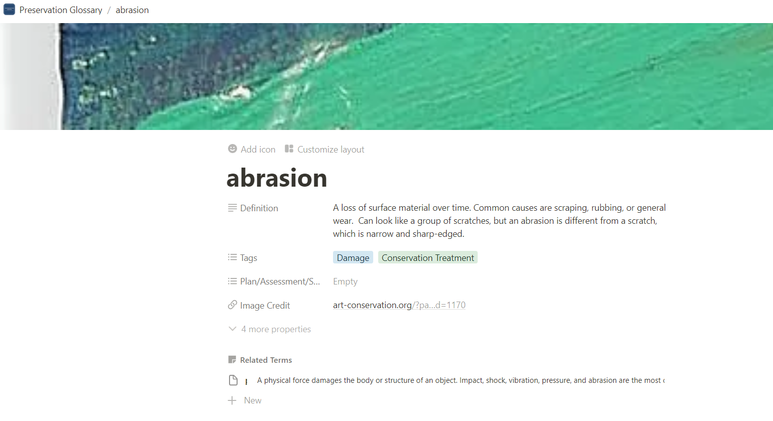 The term "abrasion" within the Preservation Glossary.