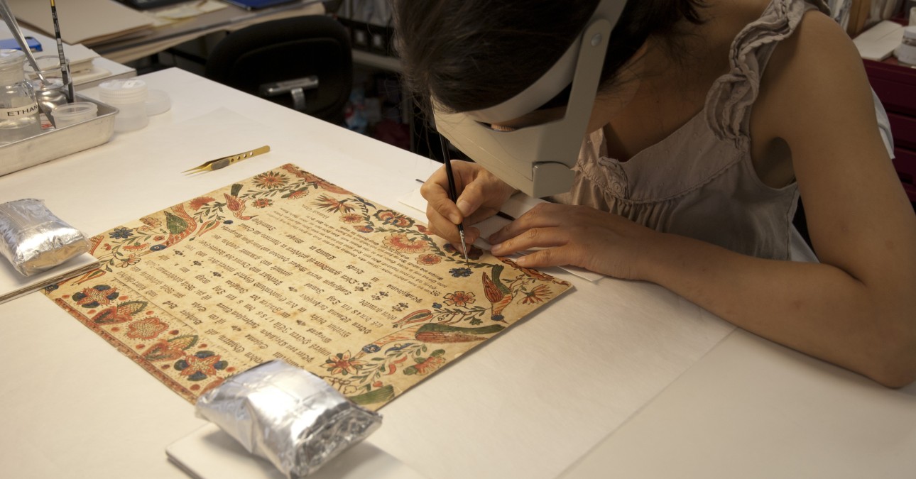 Conservator inpaints fraktur