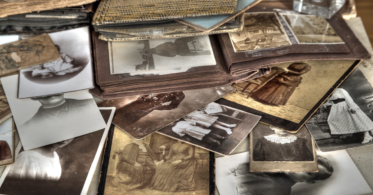 A pile of aged photos