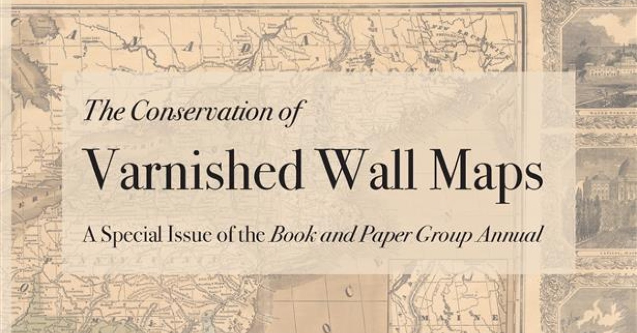 The cover for "The Conservation of Varnished Wall Maps" with maps on the cover
