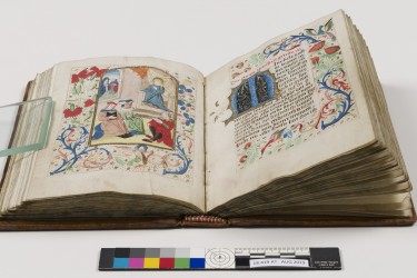 After-treatment photo of an open 15th Century Book of Hours