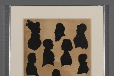 After-treatment reference photograph of a montage of silhouette portraits belonging to the Knox and Mason family of Knoxlyn, PA, c. late 1800s.