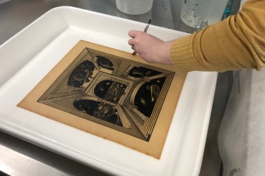 CCAHA Paper Conservator Chloe Houseman recently treated this 1947 print by M.C. Escher, who passed away 50 years ago this month. The piece, Another World II, expanded on Escher's Another World (Other World Gallery) from the previous year. 