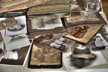 A pile of aged photos